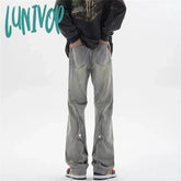 Lunivop Women’s Button Design High Waisted Neutral Style Pants Casual Blue Jeans Vintage American